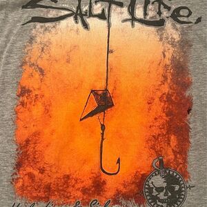 Salt Life T-Shirt Mens 2XL Heather Gray Long Sleeve Pocket Fishing Graphic